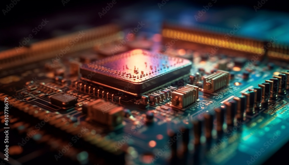 Complexity of computer equipment Close up of semiconductor circuit board generated by AI