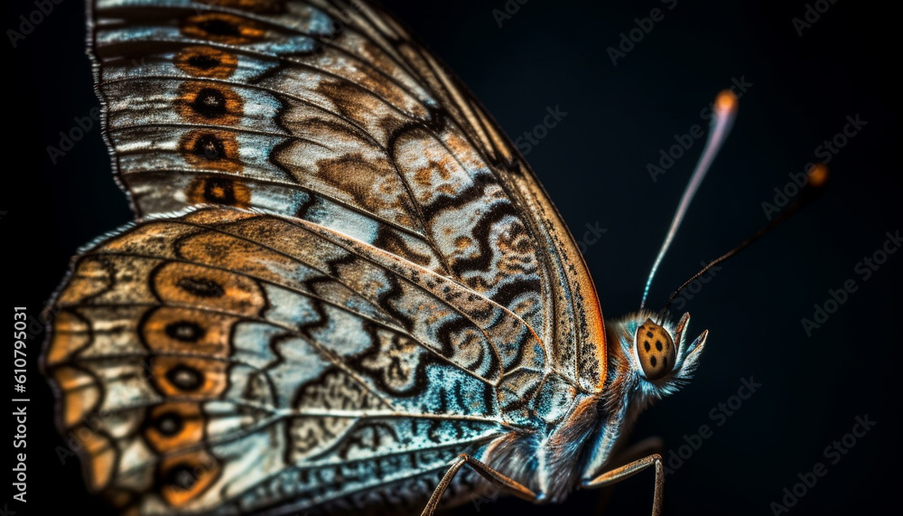 Vibrant butterfly beauty in nature, spotted wings in close up generated by AI