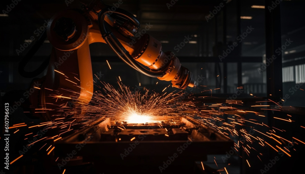 Metalworker welding with precision in an automated steel factory workshop generated by AI