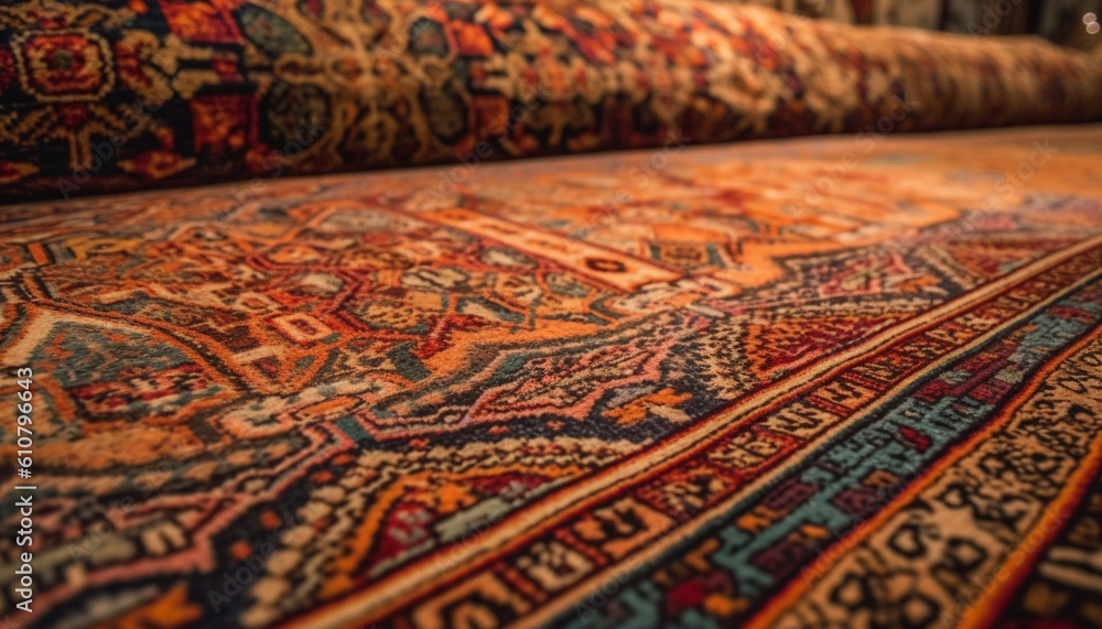 Indigenous cultures ornate rug shop showcases antique woven tapestries generated by AI