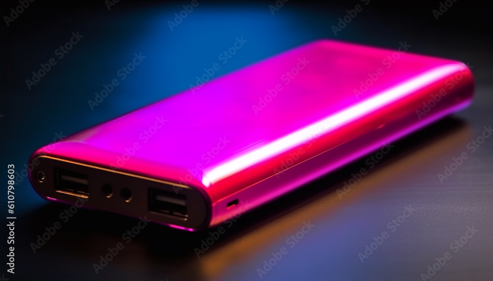 Shiny pink mobile phone charger illuminates in studio shot generated by AI