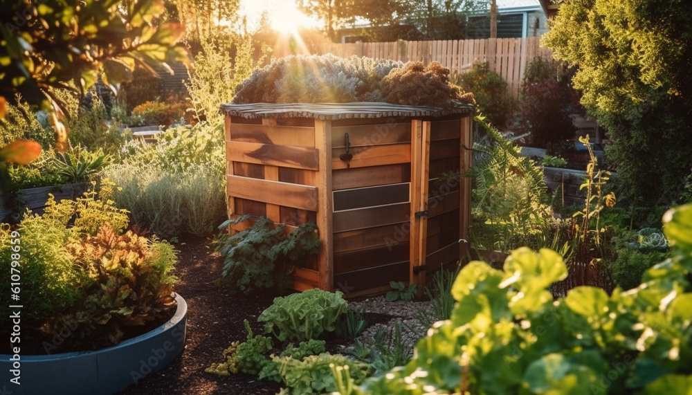 Fresh honey from organic beekeeping in a rural vegetable garden generated by AI