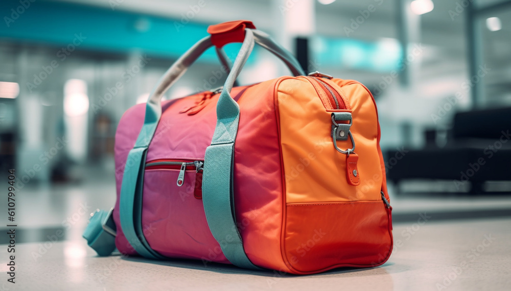 Traveling businessman carrying modern luggage through airport terminal generated by AI