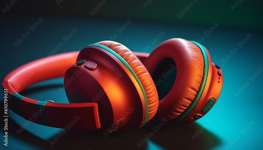 Shiny blue headset for modern listening in nightclub party scene generated by AI