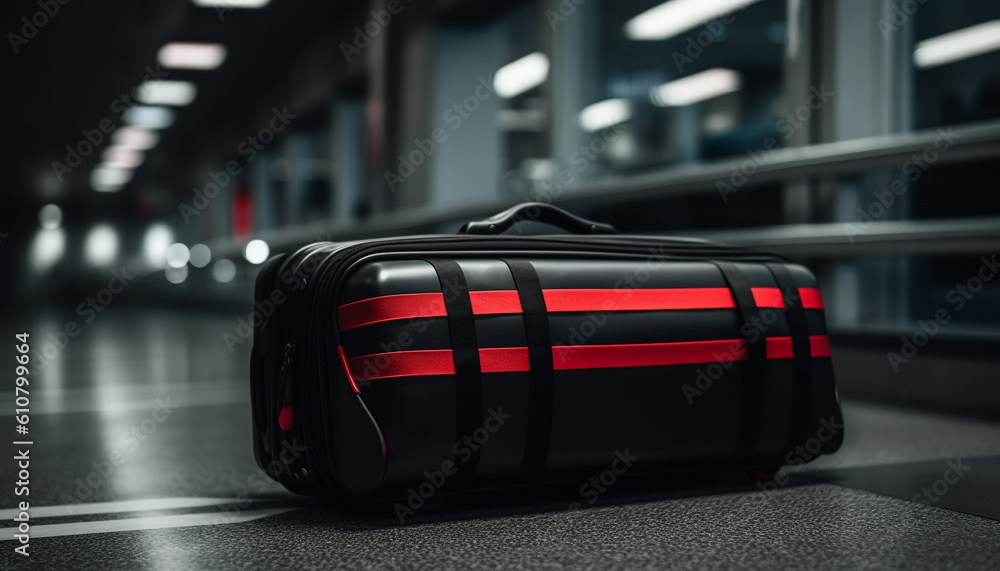 Modern luggage waits for arrival in airport terminal baggage claim generated by AI