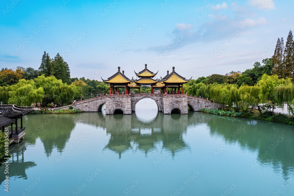 Aerial photograph of Chinese garden landscape in Yangzhou