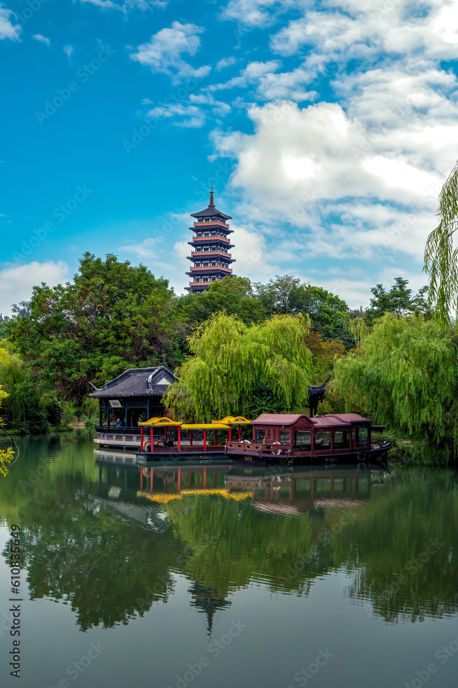 Aerial photograph of Chinese garden landscape in Yangzhou