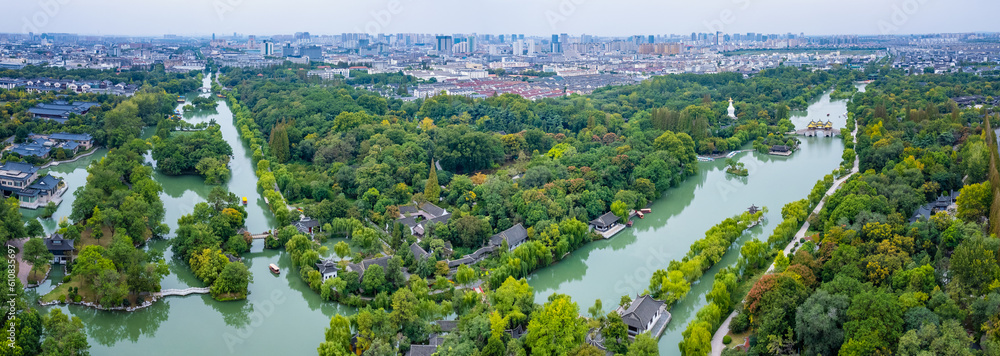 Aerial photograph of Chinese garden landscape in Yangzhou