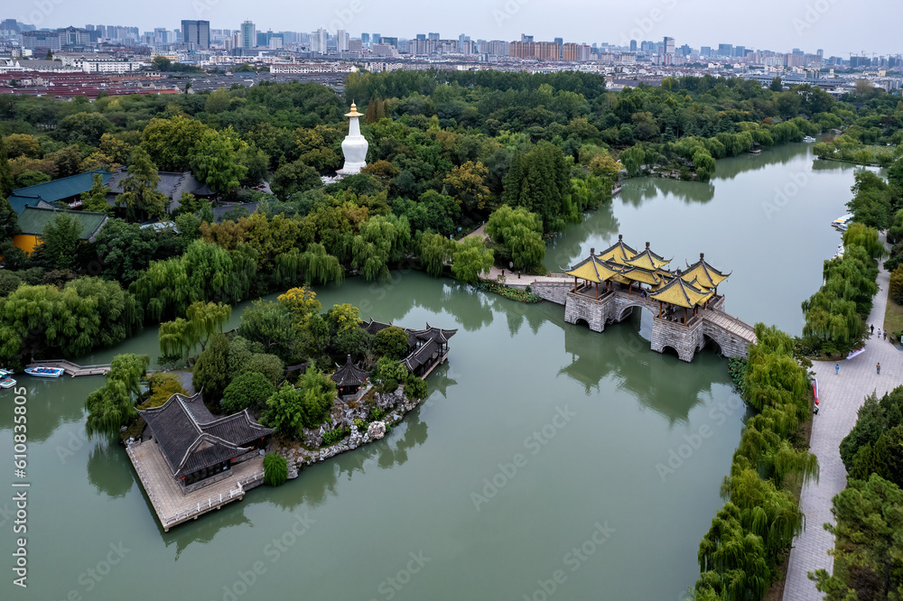 Aerial photograph of Chinese garden landscape in Yangzhou