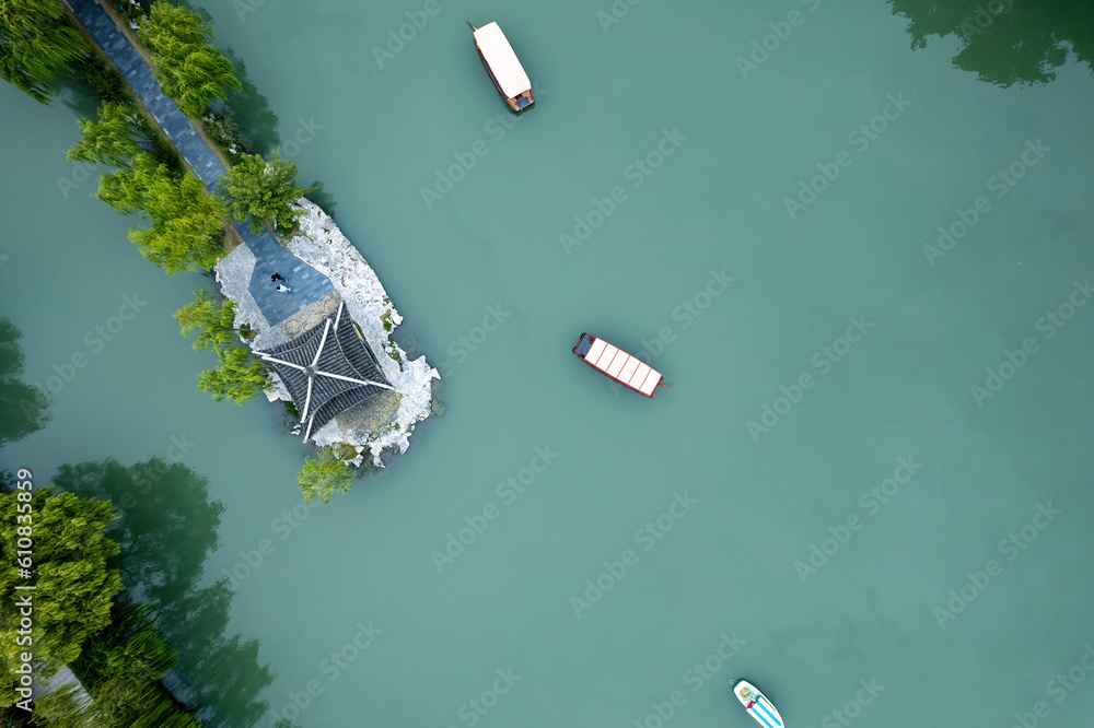 Aerial photograph of Chinese garden landscape in Yangzhou