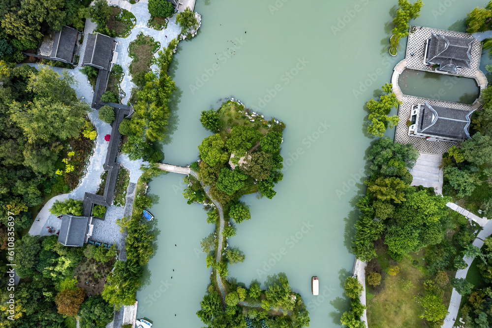 Aerial photograph of Chinese garden landscape in Yangzhou