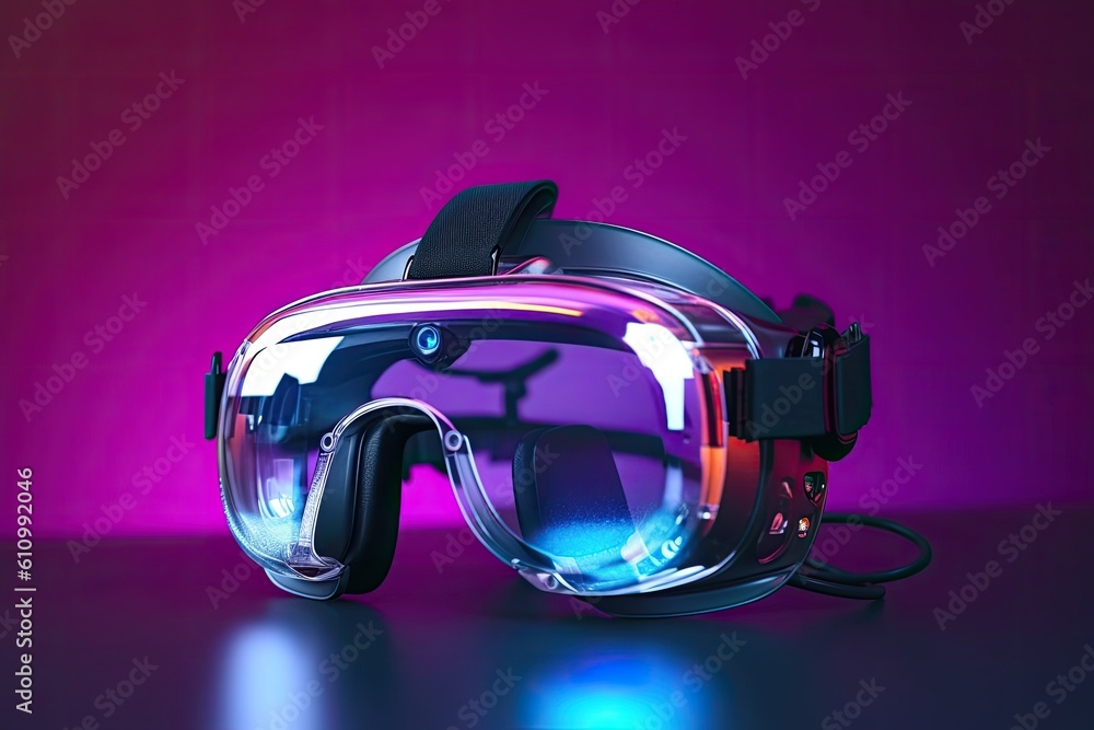 VR goggles. Metaverse. Future game and entertainment digital technology. VR virtual reality glasses 