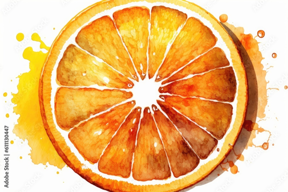 vibrant watercolor painting of a juicy orange slice. Generative AI