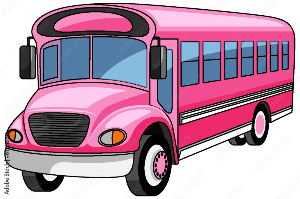 Pink School Bus Isolated on White Background