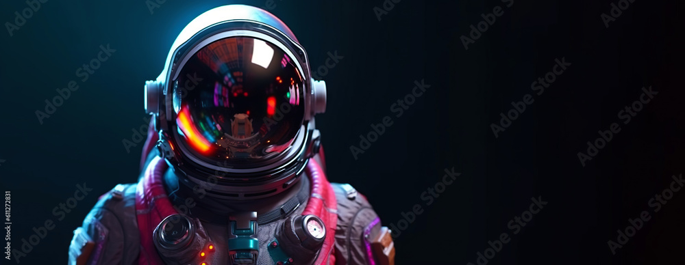 Portrait of astronaut floating in space. Front view on spacesuit technology. Generative AI