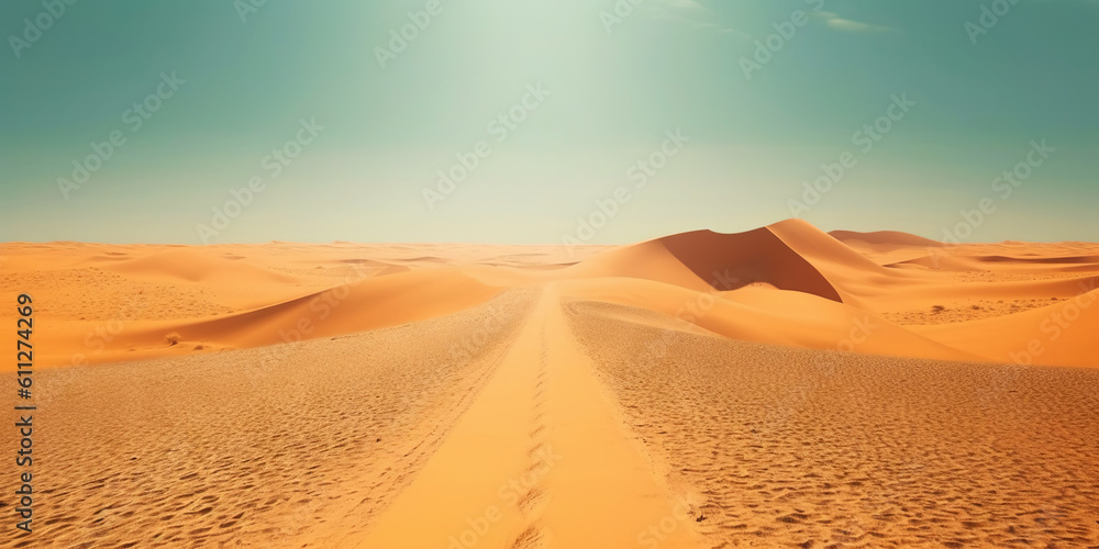 Minimalistic empty highway in desert. Travel concept. Generative AI