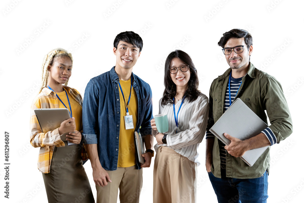 Portrait of creative business team. Hipster Creative Startup Young business people isolated white ba