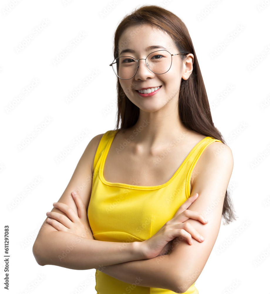 Portrait of young Asian casual business woman isolated white background, remove background