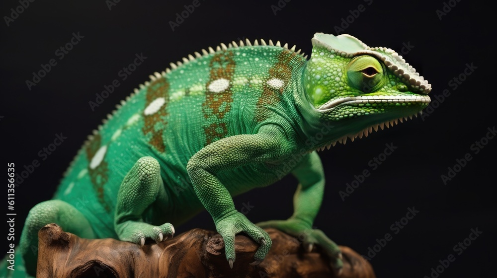 A green colored chameleon in nature. Generative Ai