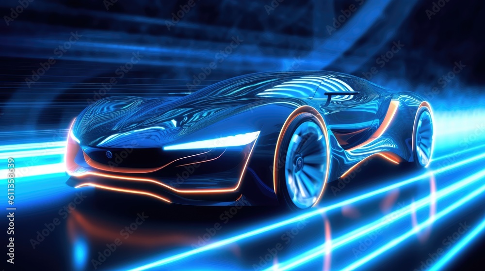 An EV car with motion lighting. Automotive innovation and technology concepts. Generative Ai