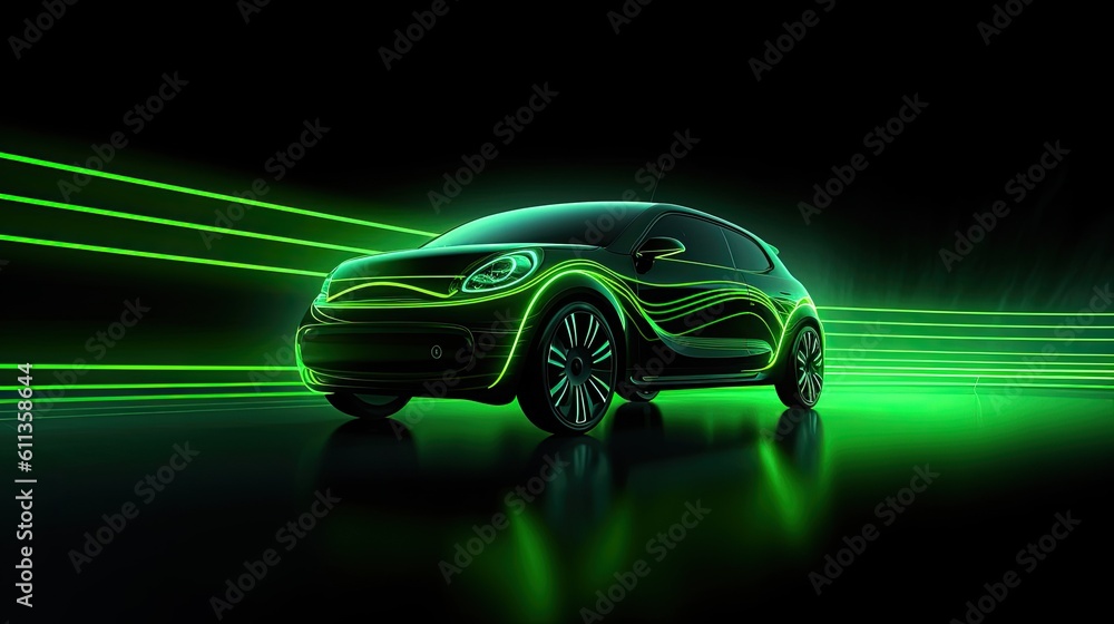 An EV car with motion lighting. Automotive innovation and technology concepts. Generative Ai