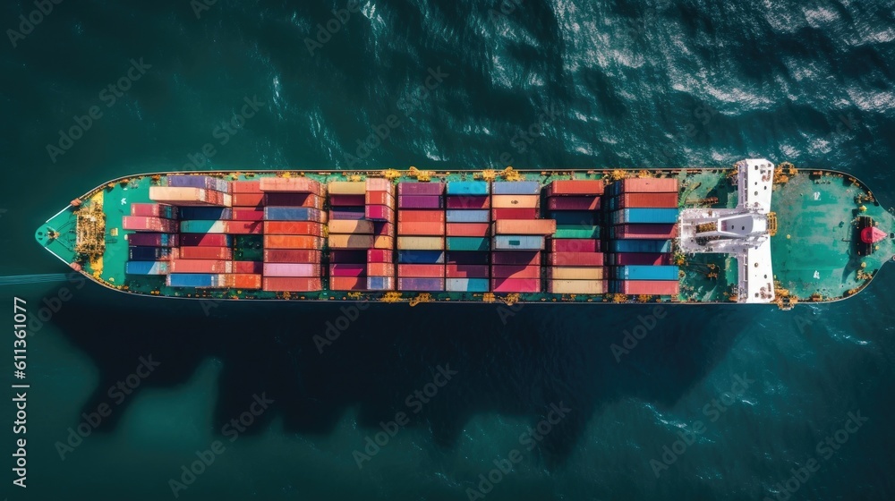 Top view of Container cargo ship in sea. Cargo Ship. Generative ai