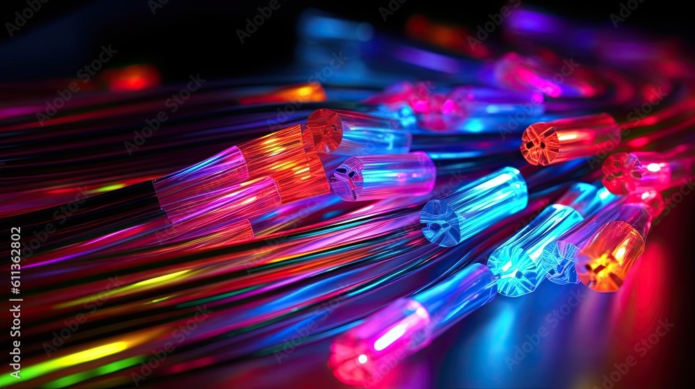 Colored electric cables and led. Optical fiber, background for technology image and new business tre