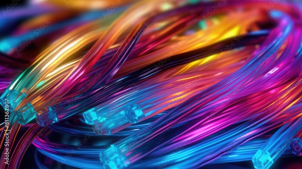 Colored electric cables and led. Optical fiber, background for technology image and new business tre