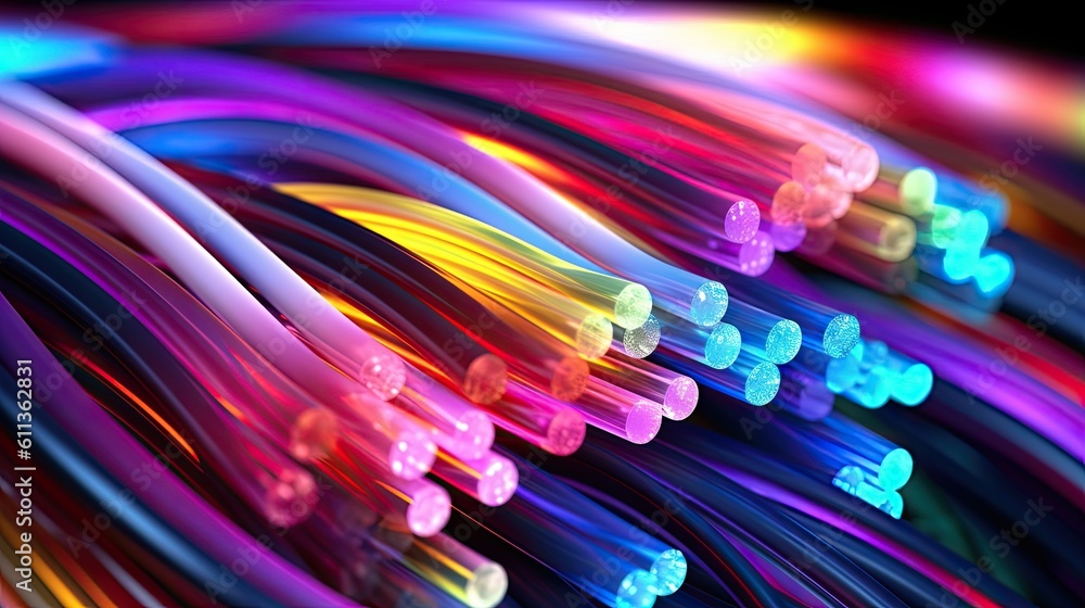 Colored electric cables and led. Optical fiber, background for technology image and new business tre