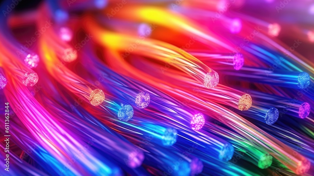 Colored electric cables and led. Optical fiber, background for technology image and new business tre