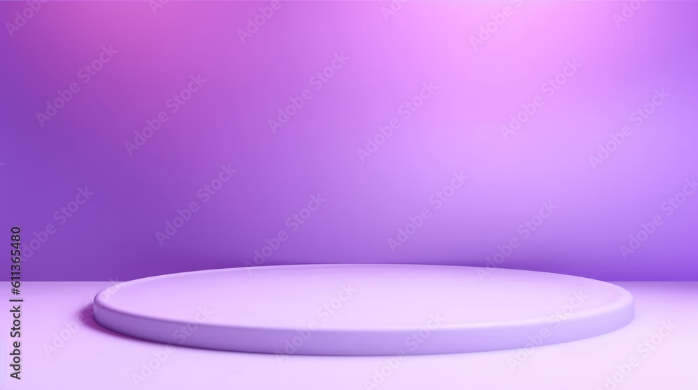 Round podium with purple color background for cosmetic product presentation, Mockup scene., AI gener