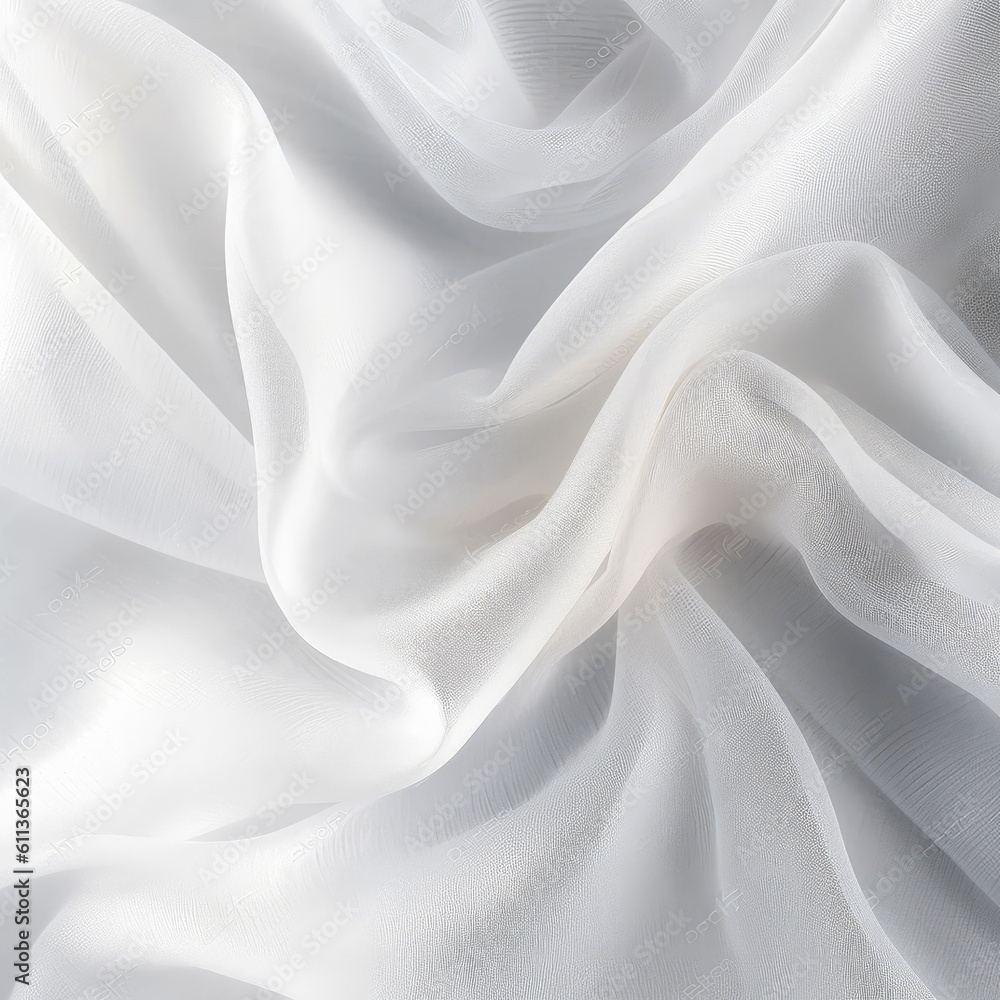 Beautiful white tulle fabric as background,curve shape decorative background, AI generated.