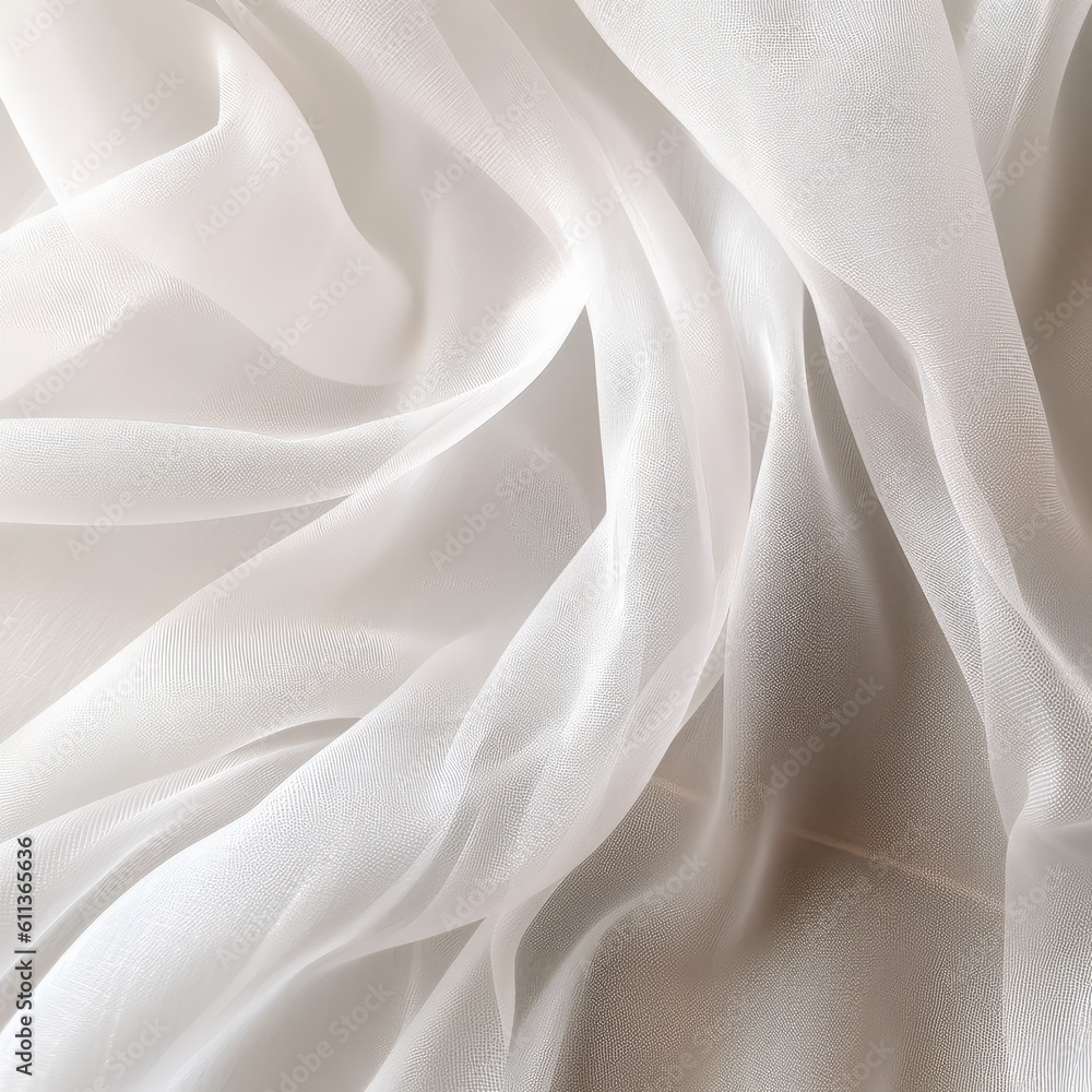 Beautiful white tulle fabric as background,curve shape decorative background, AI generated.