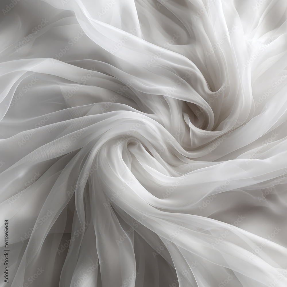 Beautiful white tulle fabric as background,curve shape decorative background, AI generated.