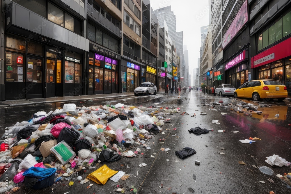 household waste that is allowed to accumulate, piles of plastic waste, plastic cups and straws, plas