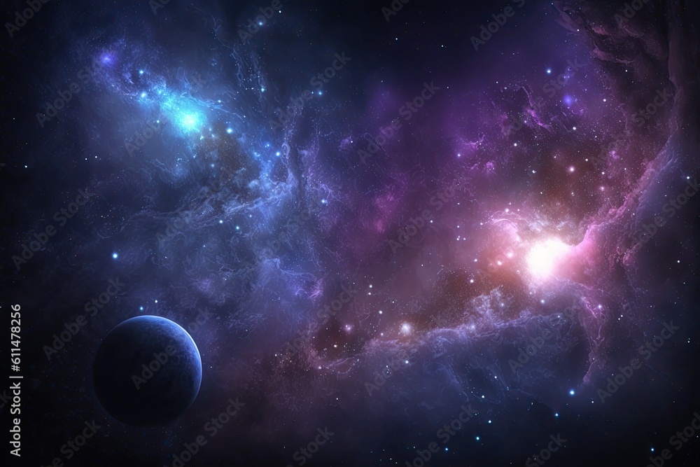 colorful space scene with planets and stars. Generative AI