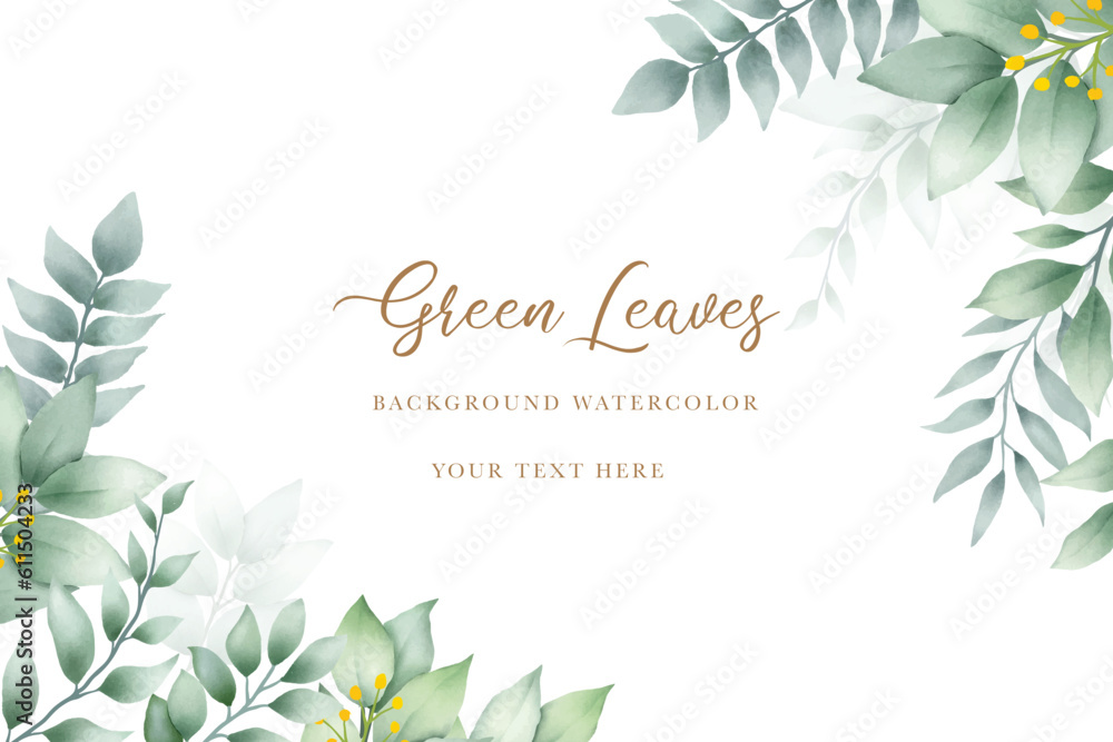 Beautiful green leaves background watercolor