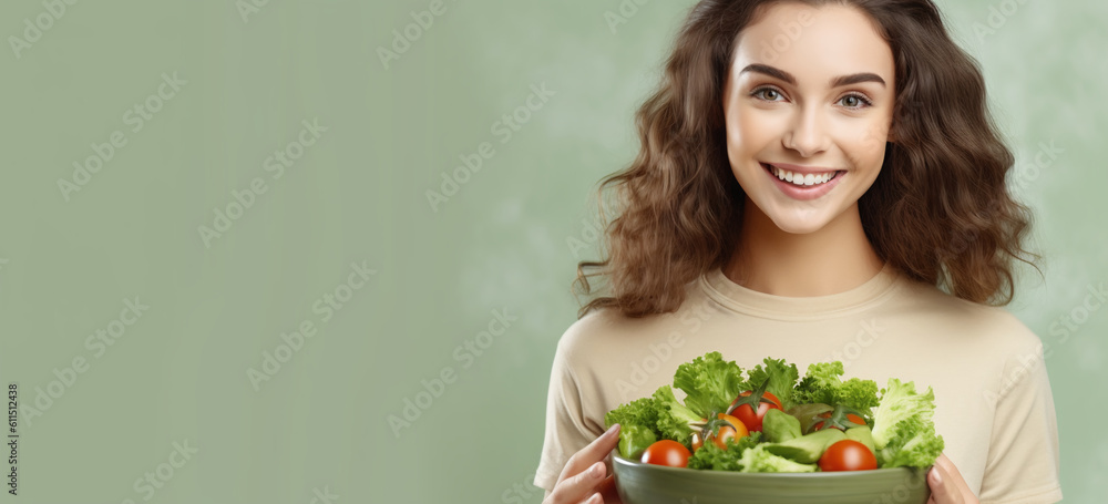 woman with vegetables in a bowl. Image generative AI.