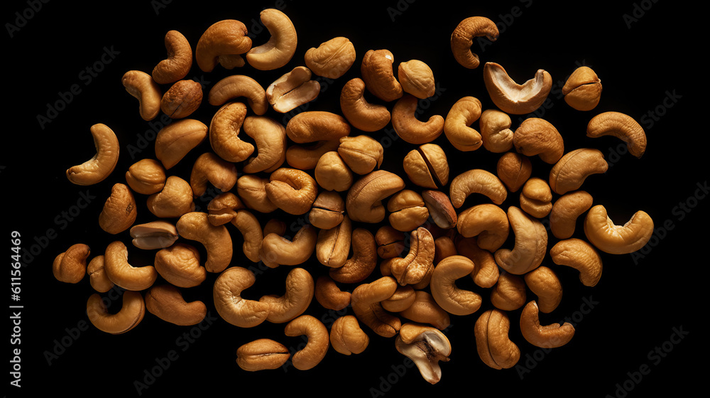 Cashew nuts background. Healthy snack concept. Organic cashew. Generative AI