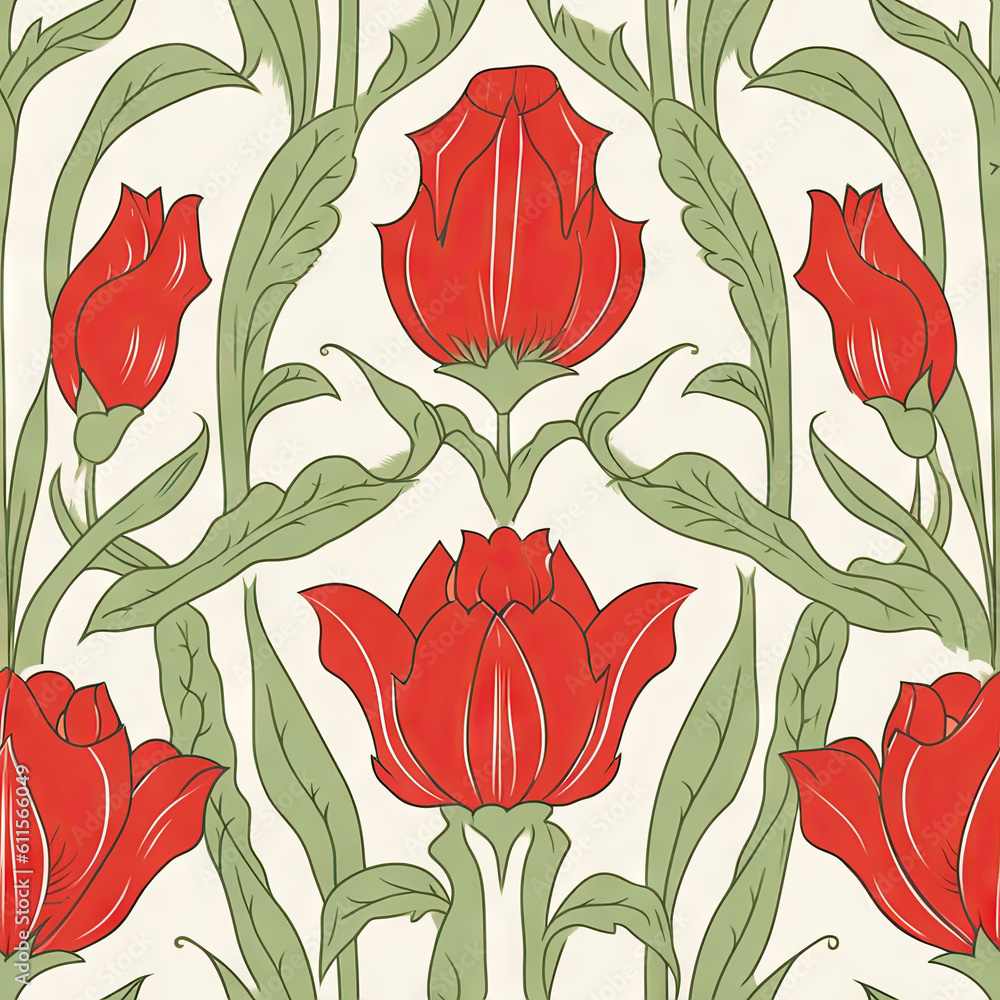 Tulip flower seamless pattern. Floral seamless background. Generative AI