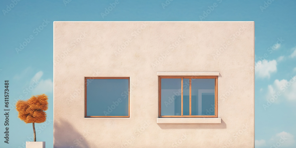 Minimalistic exterior with a window. Simple abstract urban concept. Generative AI