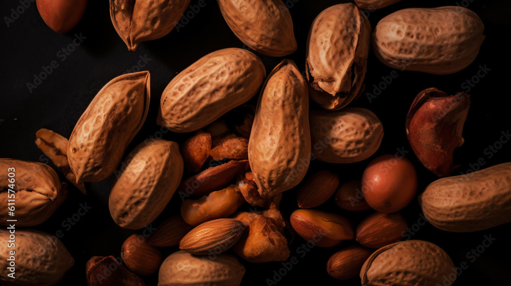 Many roasted peanuts background. Food Backdrop. Generative AI