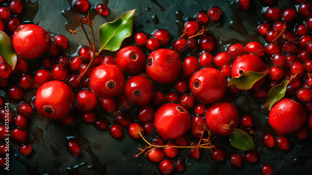 Fresh ripe barberries with water drops background. Berries backdrop. Generative AI