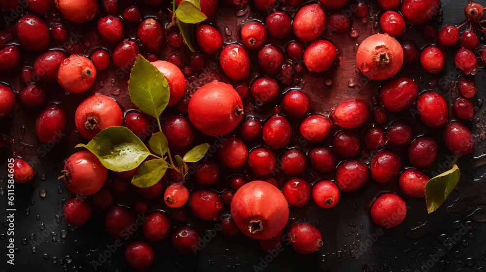 Fresh ripe barberries with water drops background. Berries backdrop. Generative AI