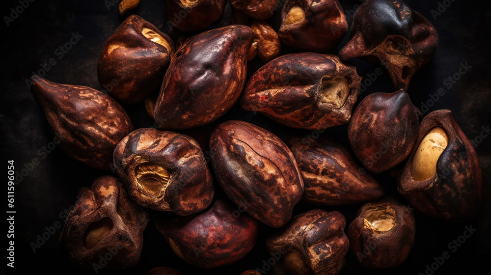 Dried Kola Nuts background. Food backdrop. Generative AI