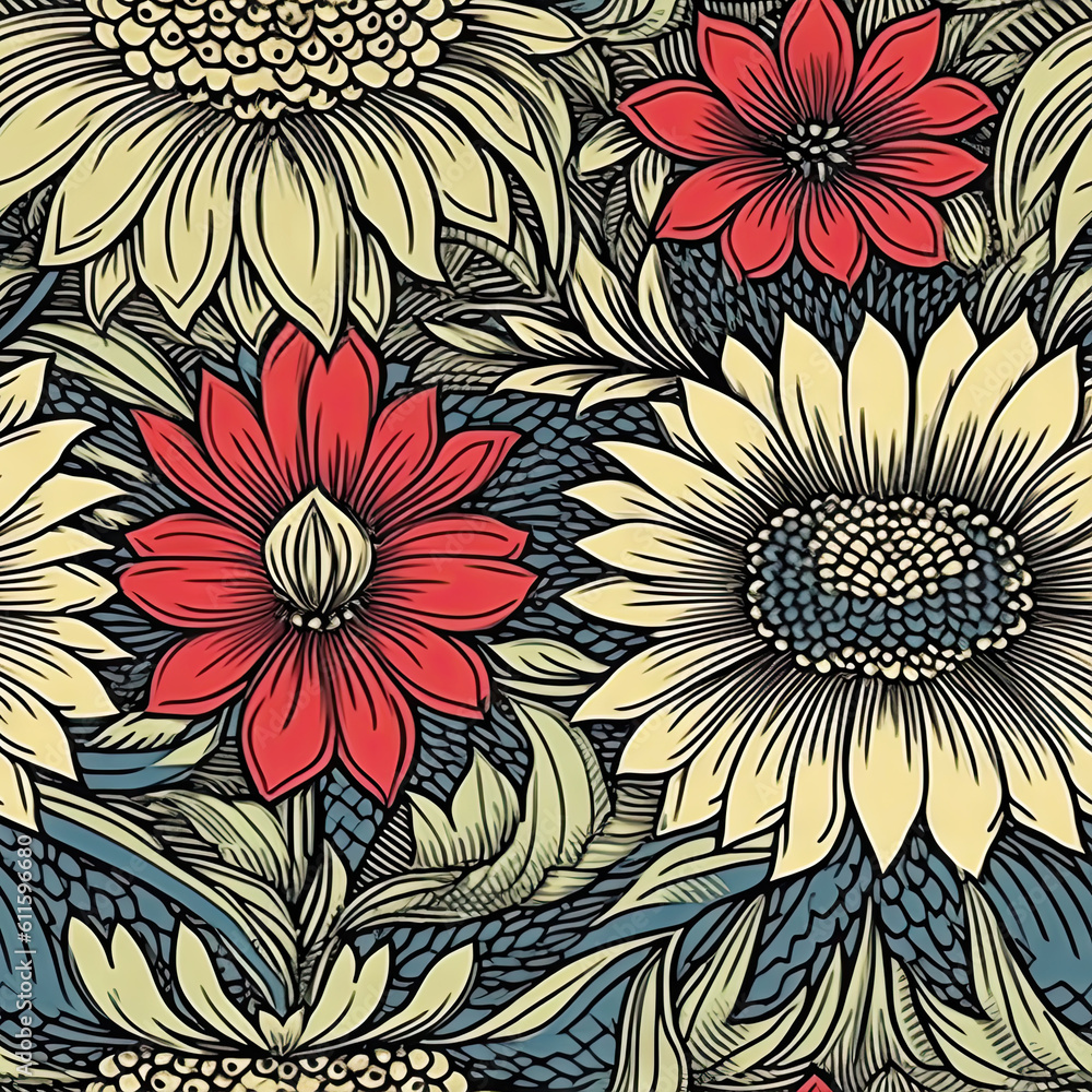 Gerbera flower seamless pattern. Floral seamless background. Generative AI