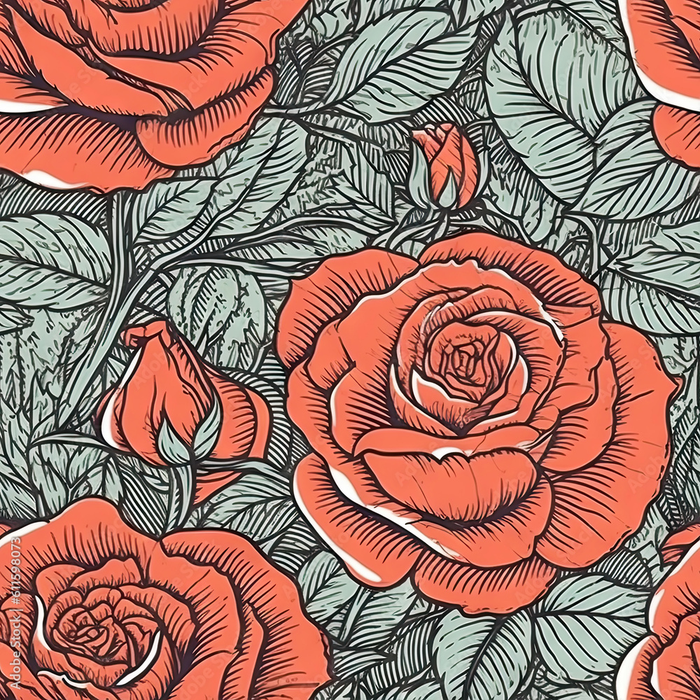 Rose flower seamless pattern. Floral seamless background. Generative AI