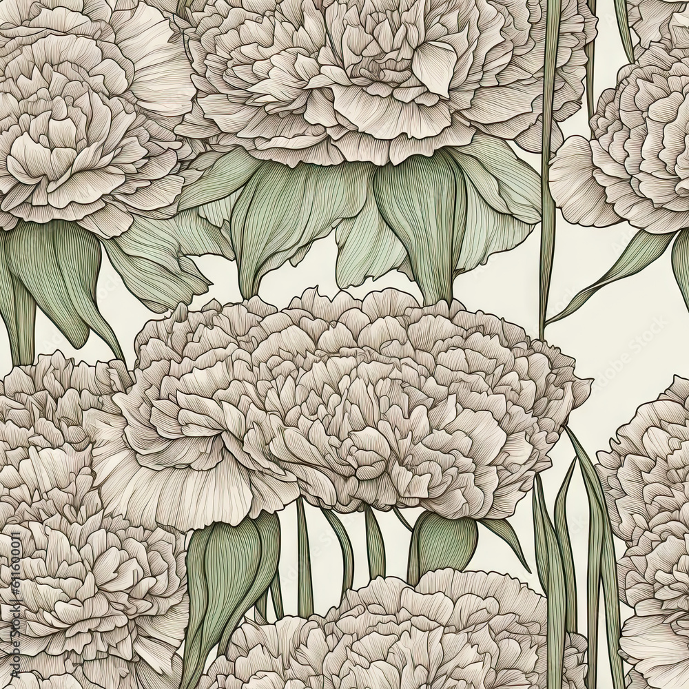 Carnation flower seamless pattern. Floral seamless background. Generative AI