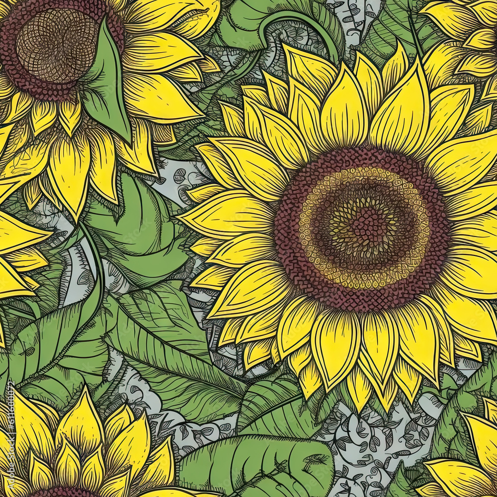 Sunflower flower seamless pattern. Floral seamless background. Generative AI