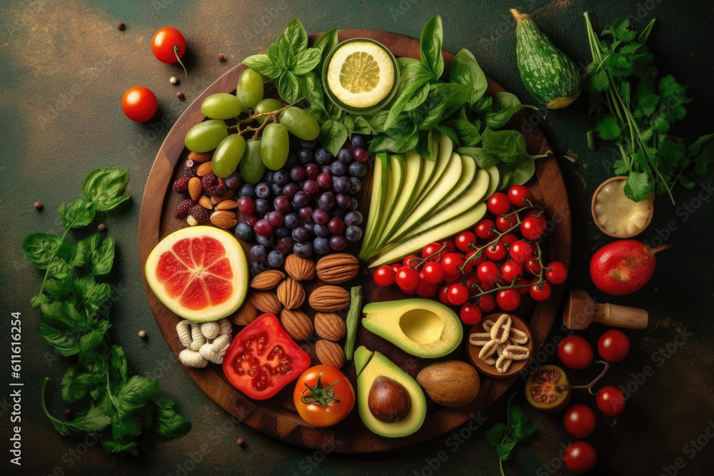 Healthy food for balanced flexitarian mediterranean diet concept, Generative AI